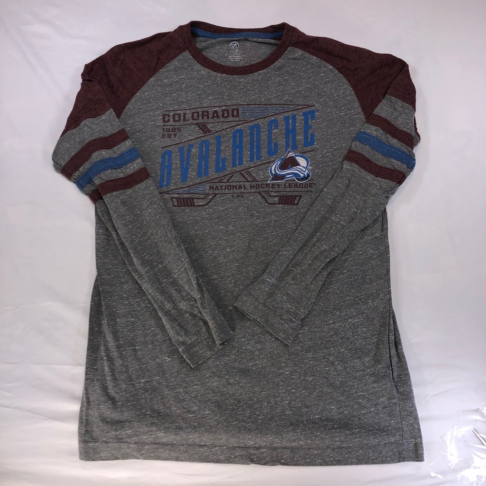NHL Colorado Avalanche Mens Raglan Long Sleeve T-Shirt Grey Burgundy Large
